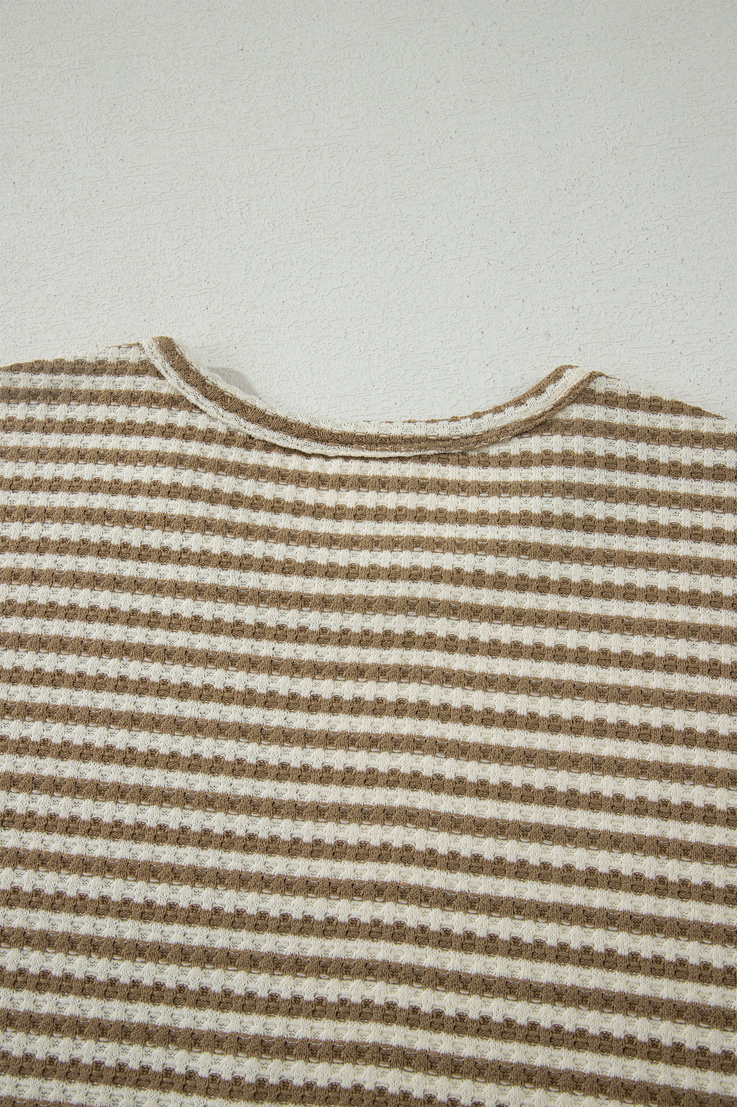 Brown Stripe Breathable Textured Knit Short 2pcs Set
