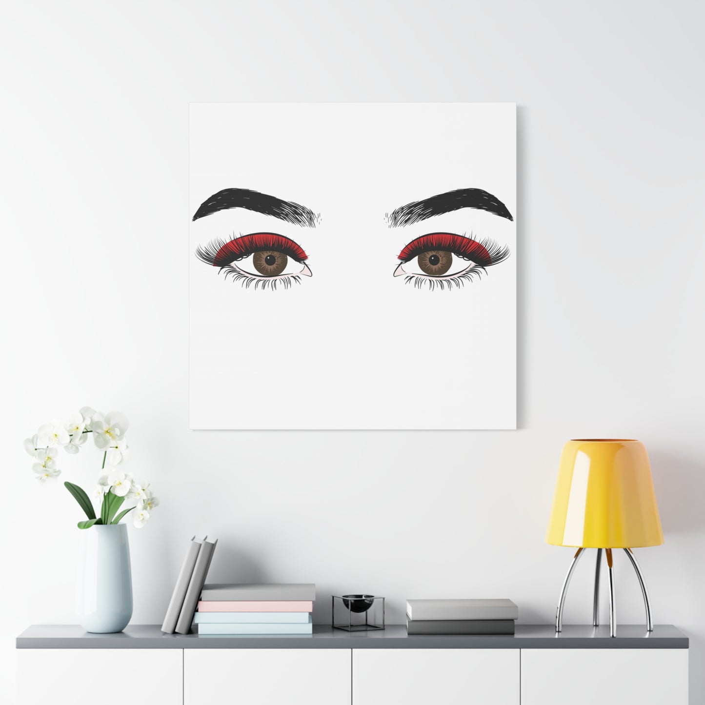 Red Lashes Wall Art Canvas — Glam Eyes Makeup Decor