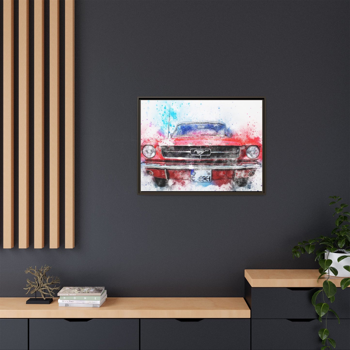 Matte Canvas, Framed Mustang Car