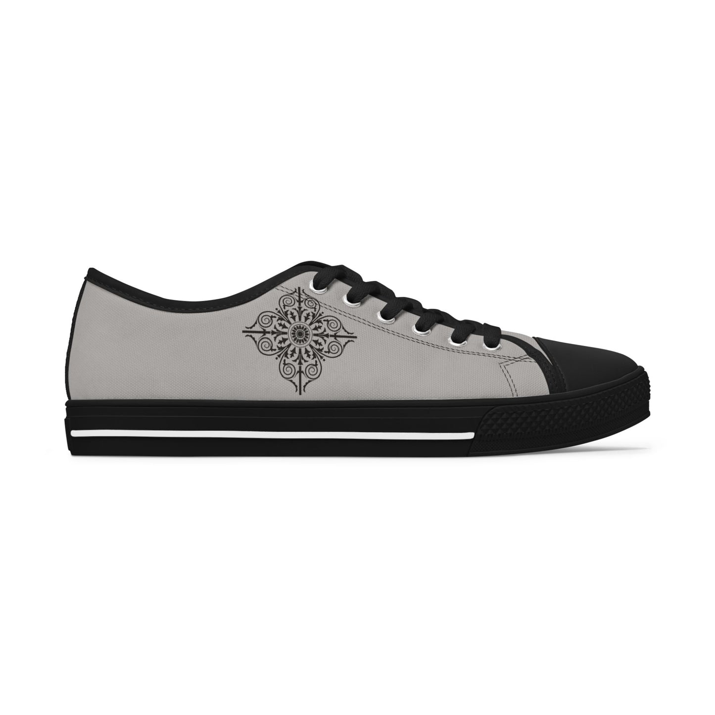 Women's Low Top Sneakers — Gray Tile Mandala Casual Canvas Shoes