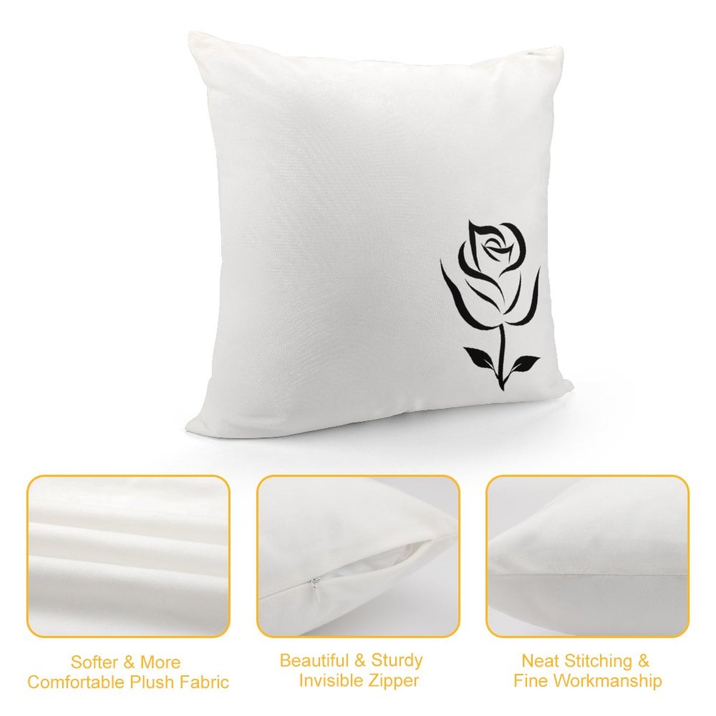 Square Plush Throw Pillow Cover (Pillow Excluded)  Black Rose