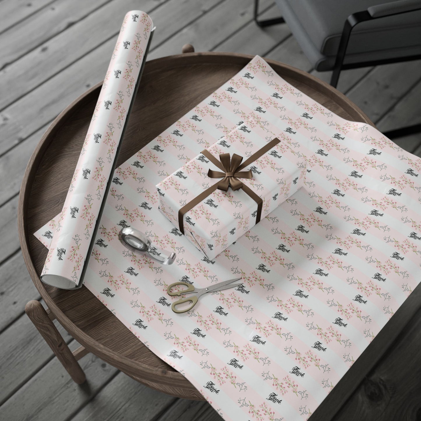 Floral Pink Thank you Wrapping Paper Roll