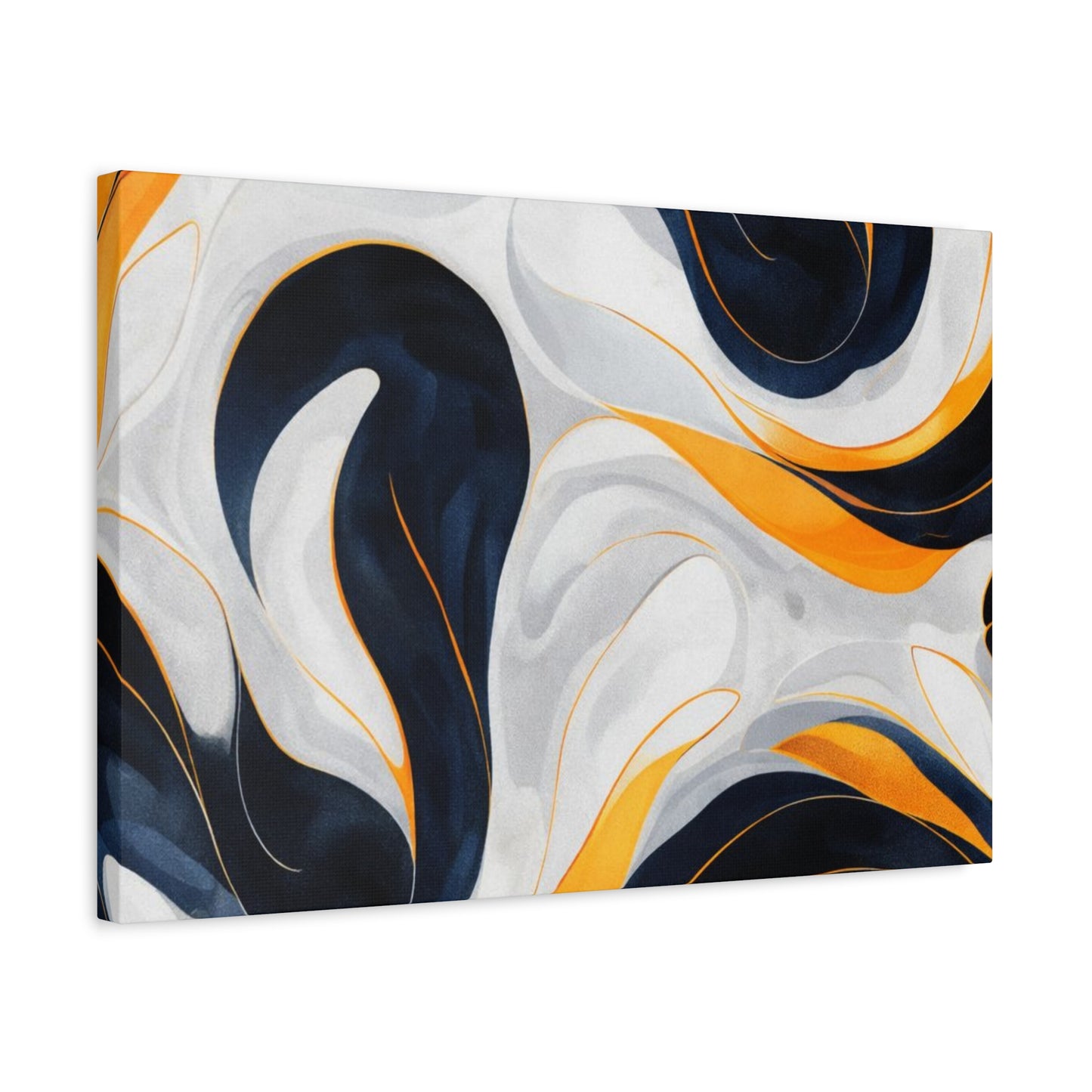Abstract Fluid Art Matte Canvas Print — Navy, Gold & White Stretched Wall Art