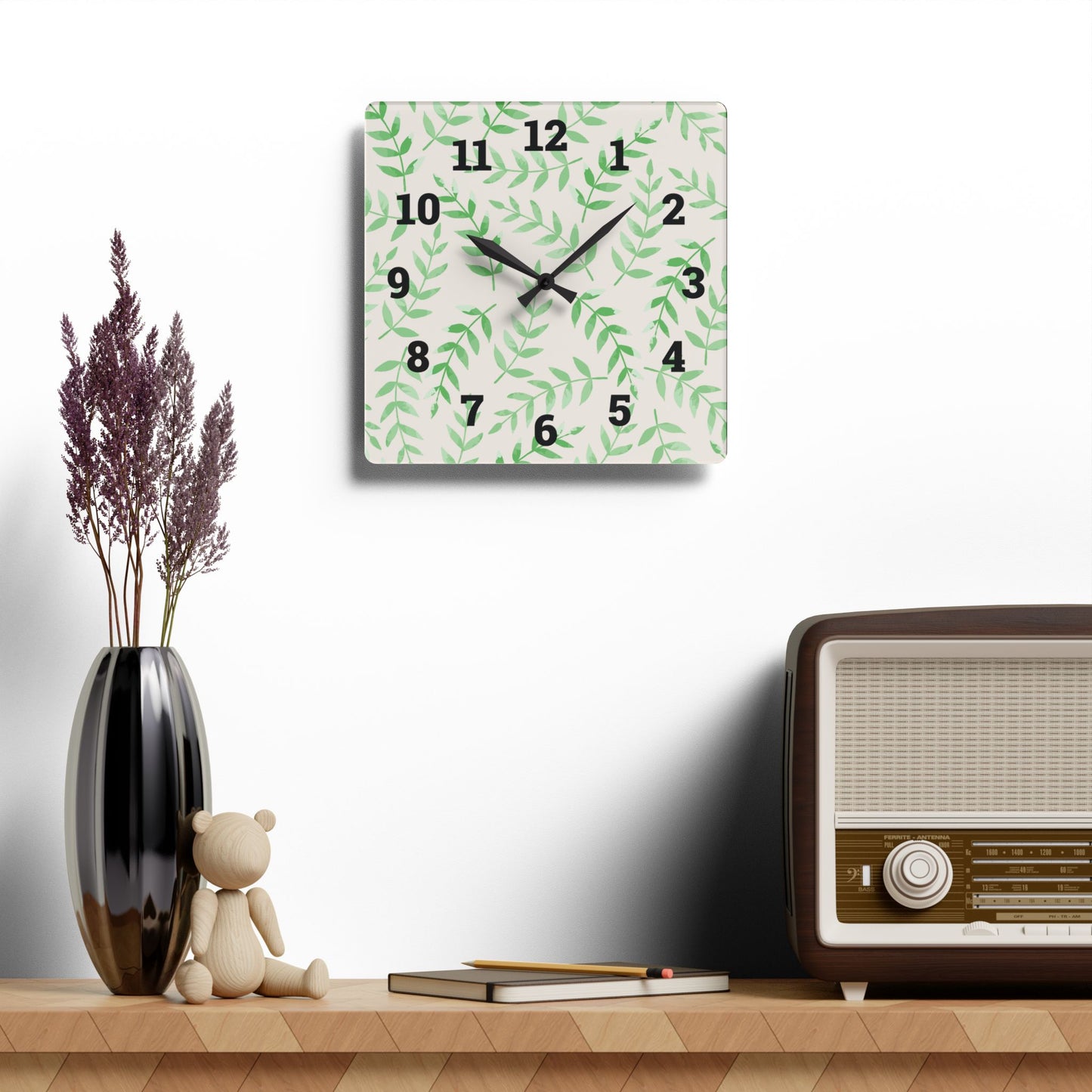 Elegant Leaf Pattern Acrylic Wall Clock, Modern Home Decor