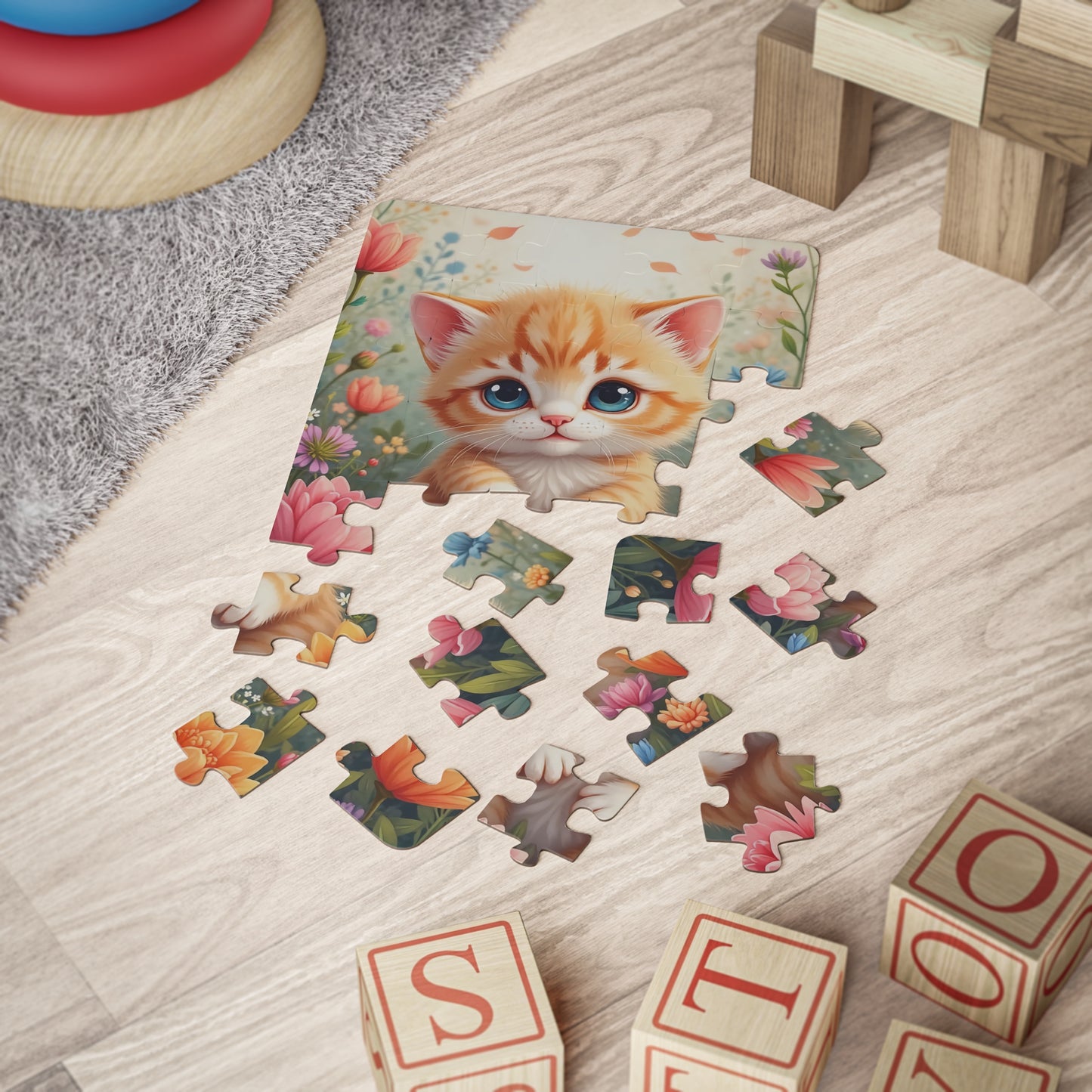 Cute Orange Kitten Puzzle Kids' Puzzle, 30-Piece | Floral Nursery