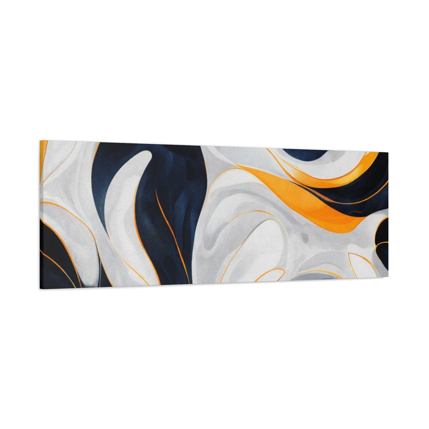 Abstract Fluid Art Matte Canvas Print — Navy, Gold & White Stretched Wall Art