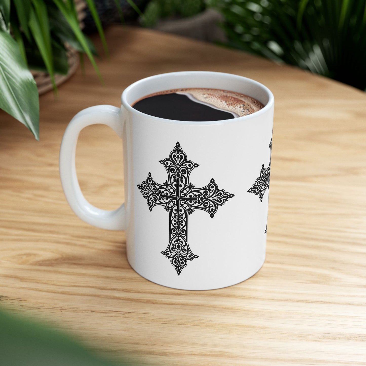 Gothic Cross Ceramic Mug - Spiritual Gift for Faith Lovers, Black and White Design, Perfect for Coffee or Tea, Housewarming, Religious [...]