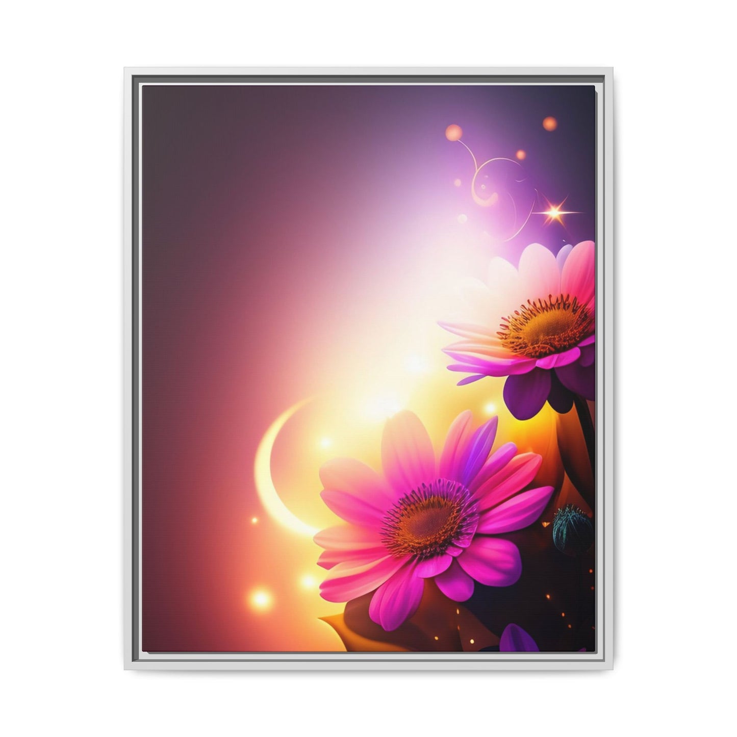 Framed Floral Canvas Art — Pink Daisies Sunset Wall Print