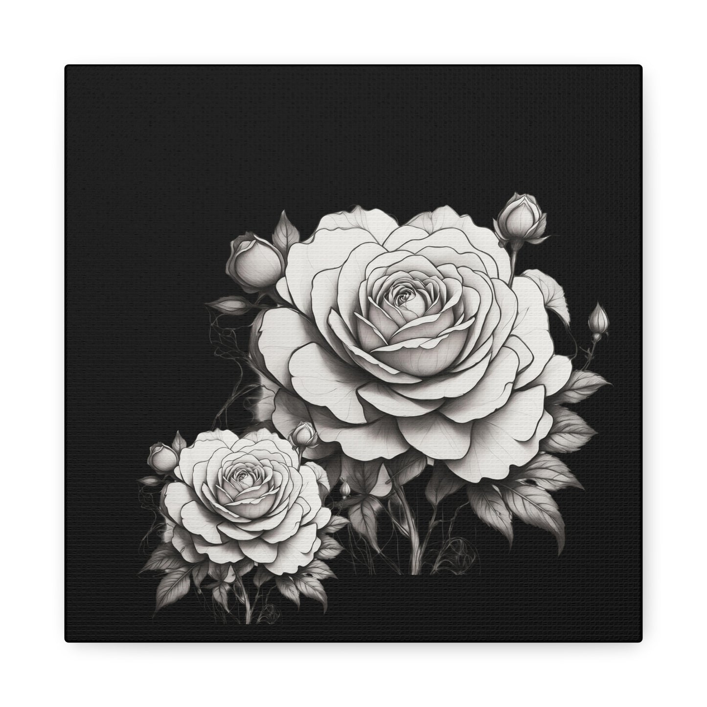 Monochrome Rose Canvas Print — Black & White Floral Wall Art