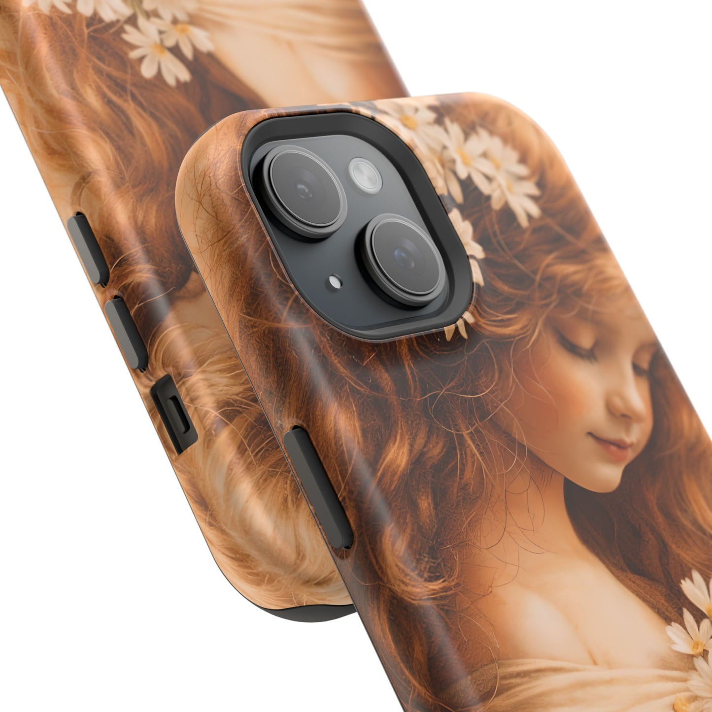 Vintage Floral Girl Magnetic Impact Phone Case — Protective iPhone Cover with Sepia Art