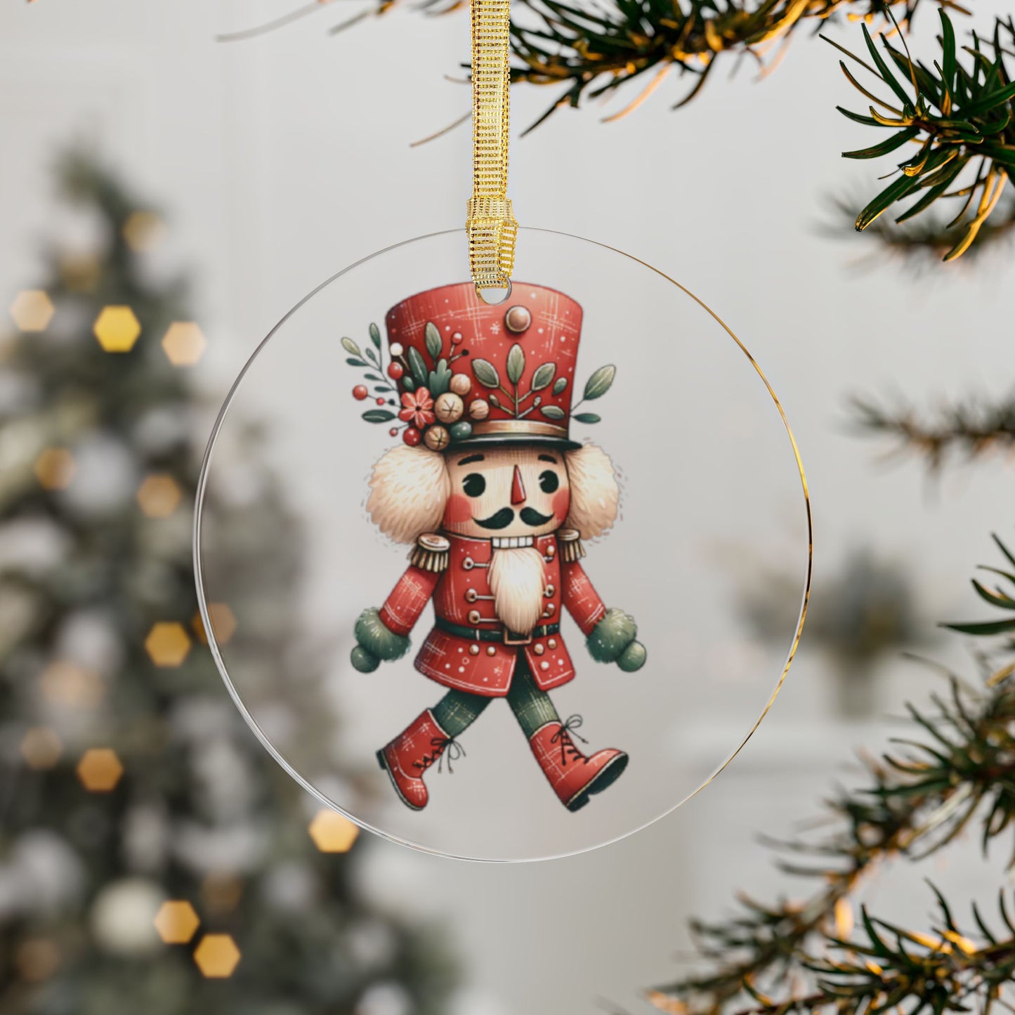 Nutcracker Soldier Acrylic Ornament — Festive Christmas Tree Decoration