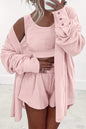 Light Pink 3 Pcs Crop Tank Top Shorts with Cardigan Lounge Set