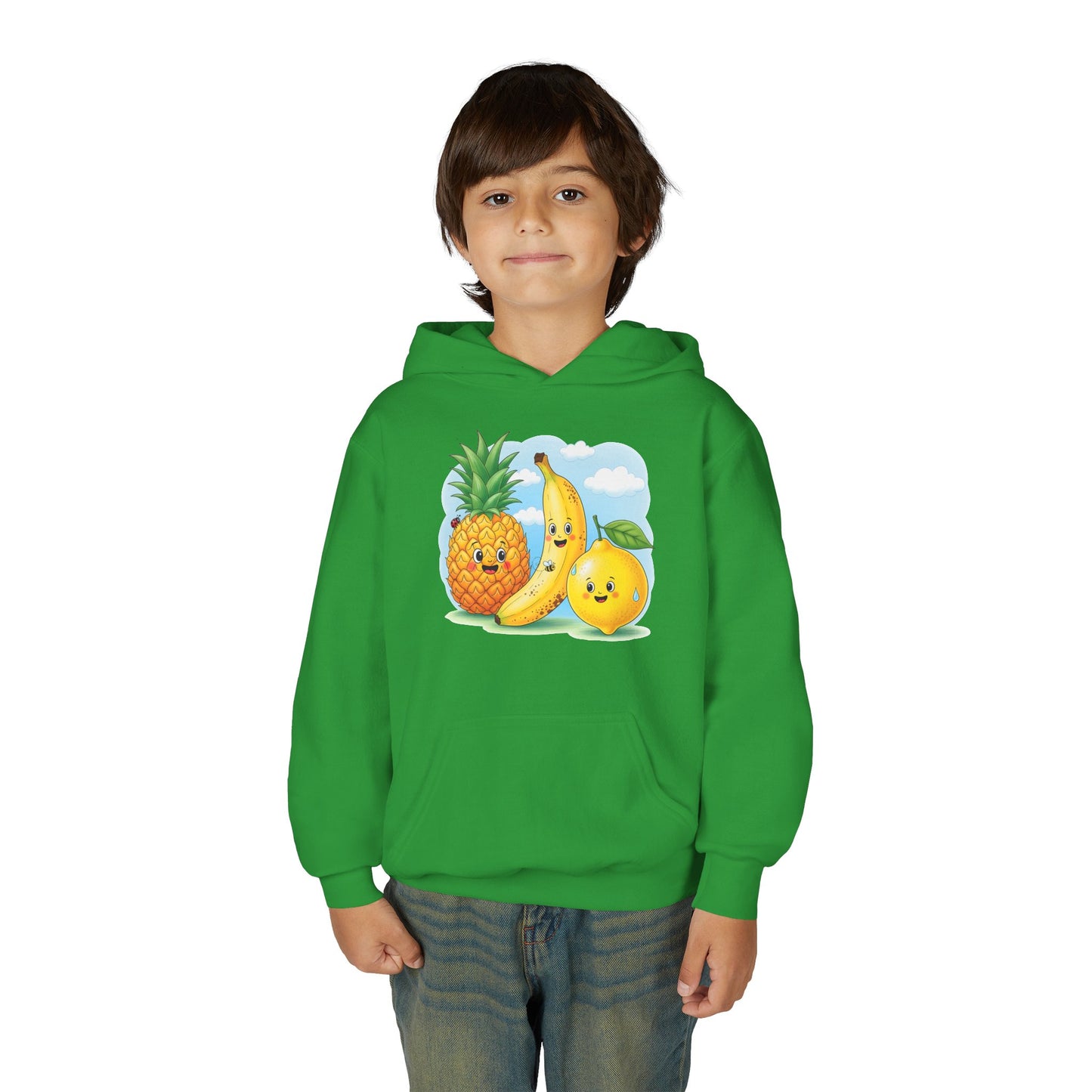 Kids Tropical Fruit Hoodie — Cute Pineapple, Banana & Orange Graphic Sweatshirt
