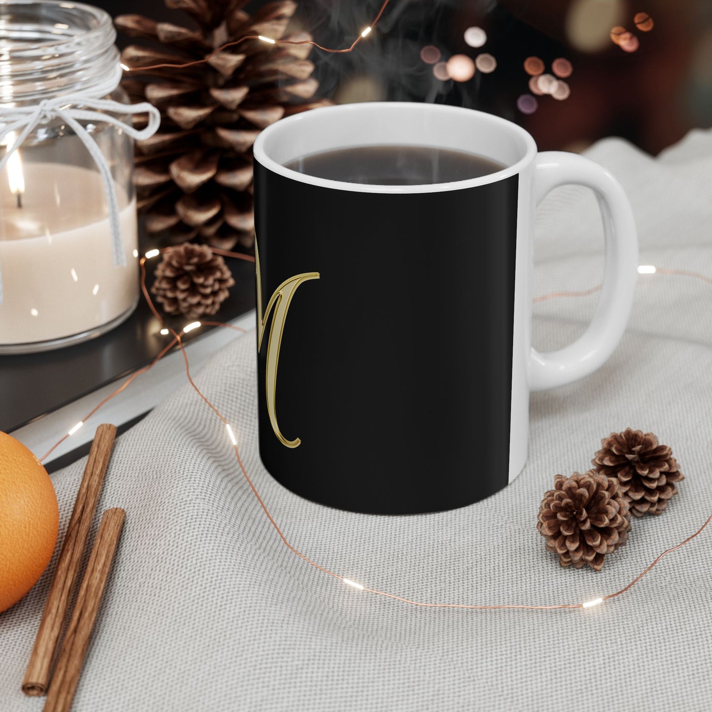 Gold Monogram 'M' Ceramic Mug – Elegant Initial Coffee Cup (11oz & 15oz)