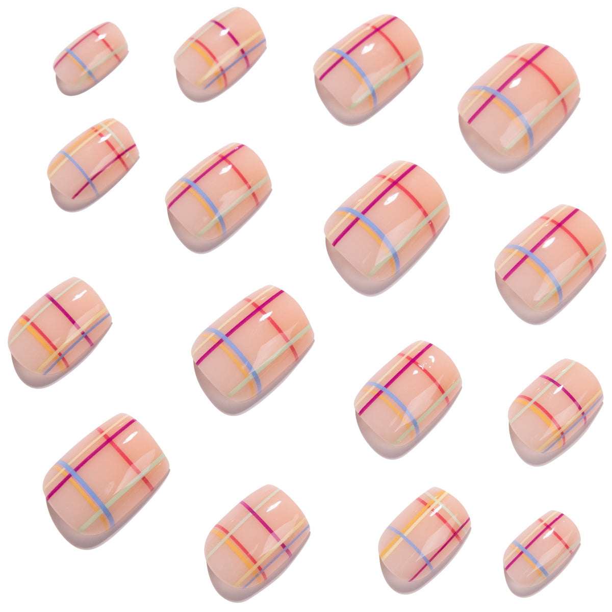 365nails: "Pastel Plaid Short Square" – Spring Press-on Nails – Image 3