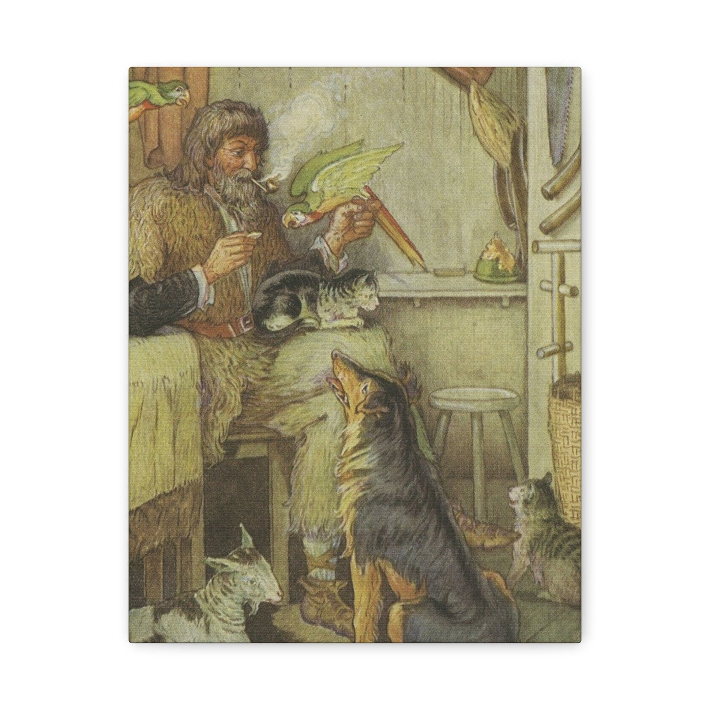 Vintage Cottage Animal Illustration Matte Canvas Print