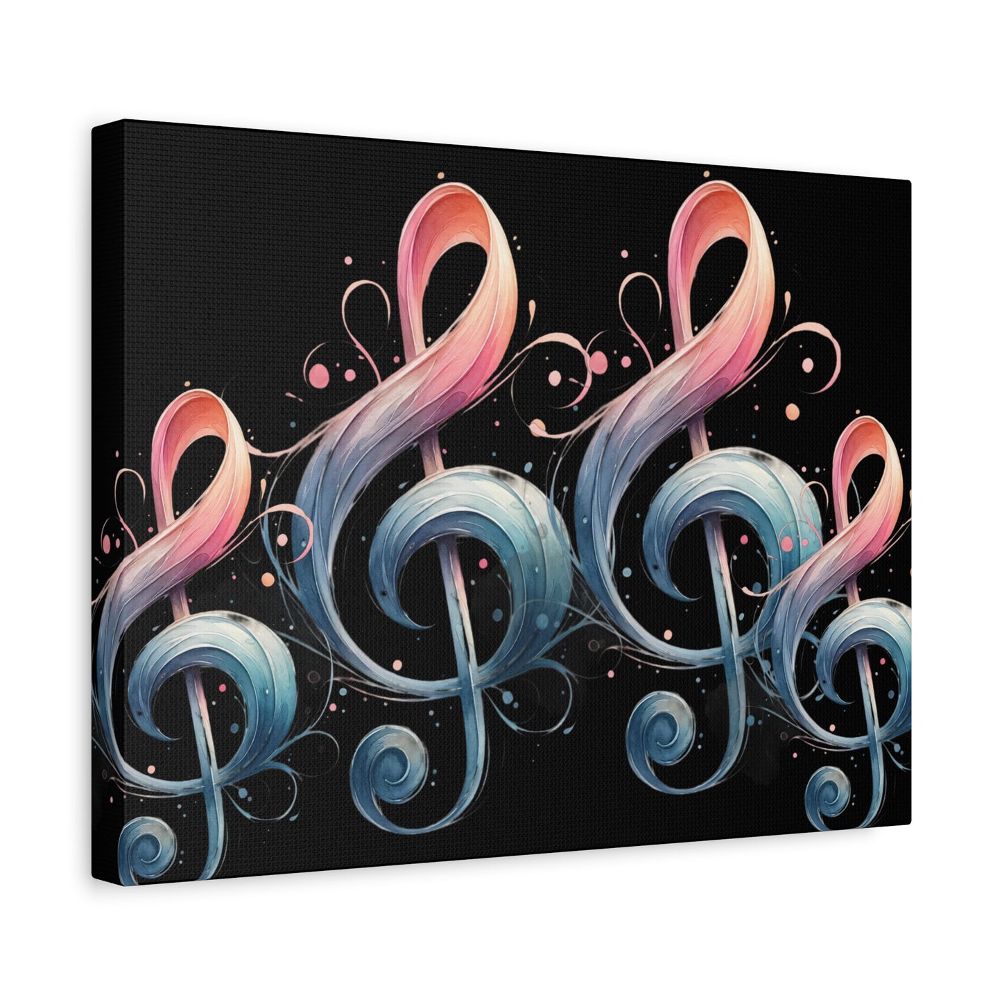 Musical Treble Clef Canvas Wall Art — Pastel Ribbon Notes on Black