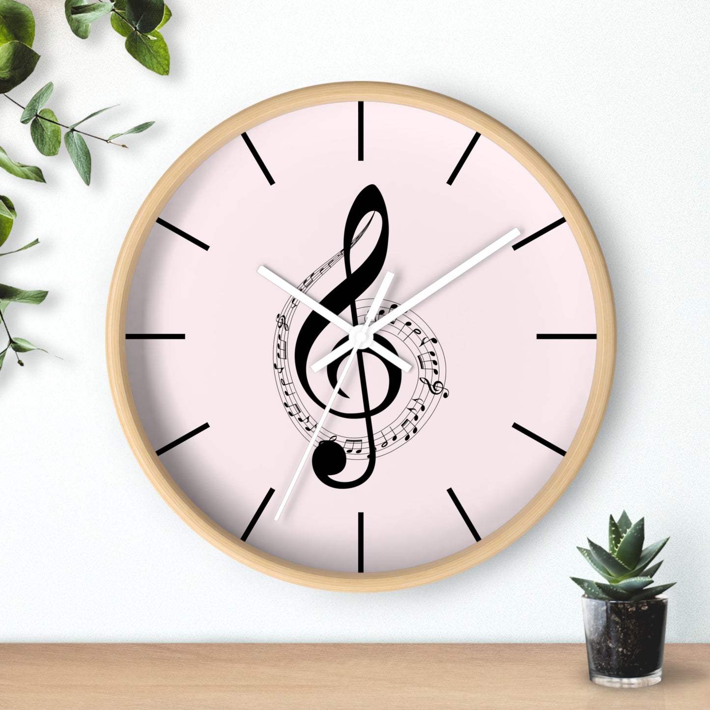 Musical Treble Clef Wall Clock — Pink Music Note Timepiece for Music Lovers