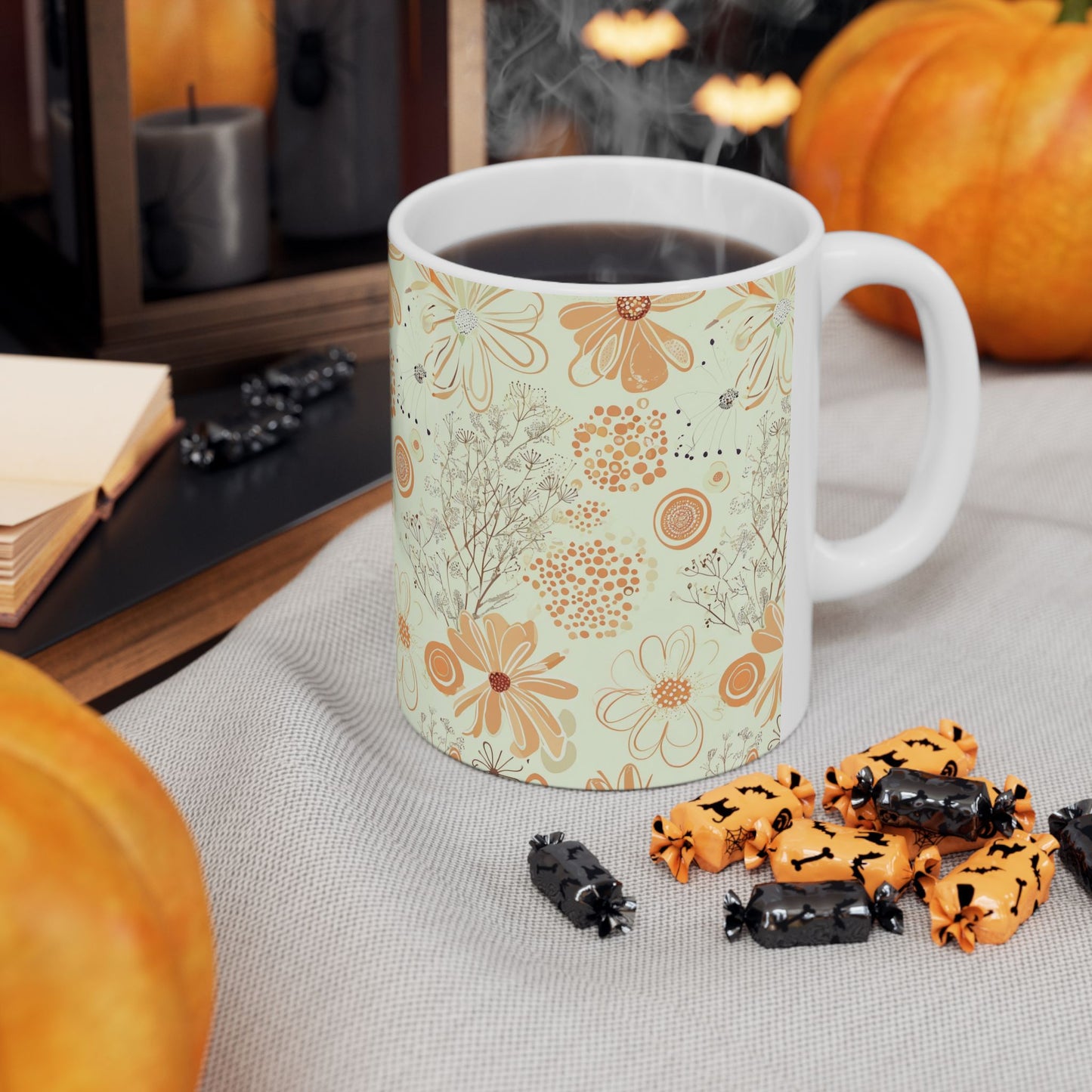 Retro Floral Ceramic Mug — Vintage Daisies Pattern (11oz & 15oz)