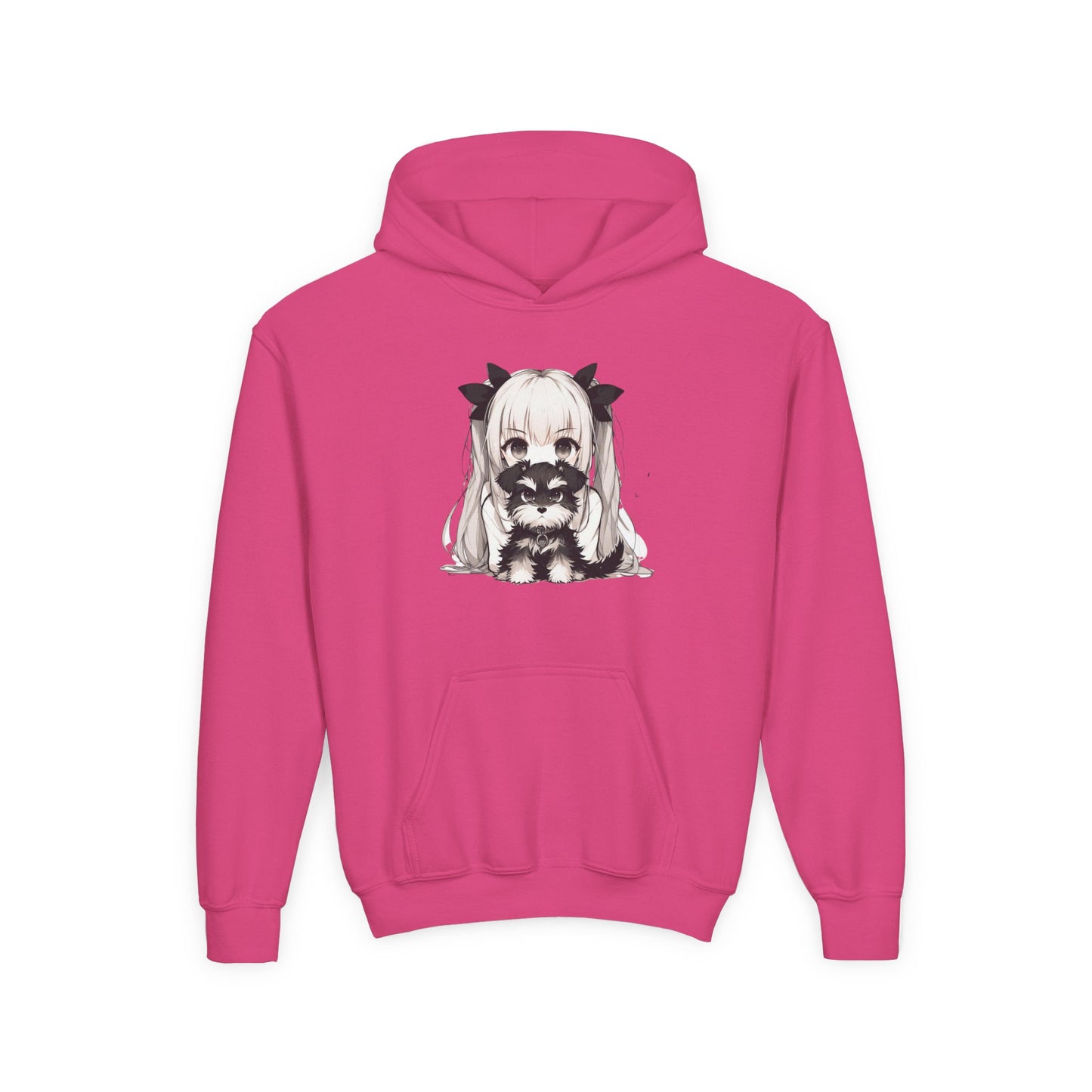 Cute Anime Girl & Puppy Youth Hoodie — Kawaii Kids Pullover for Anime Fans