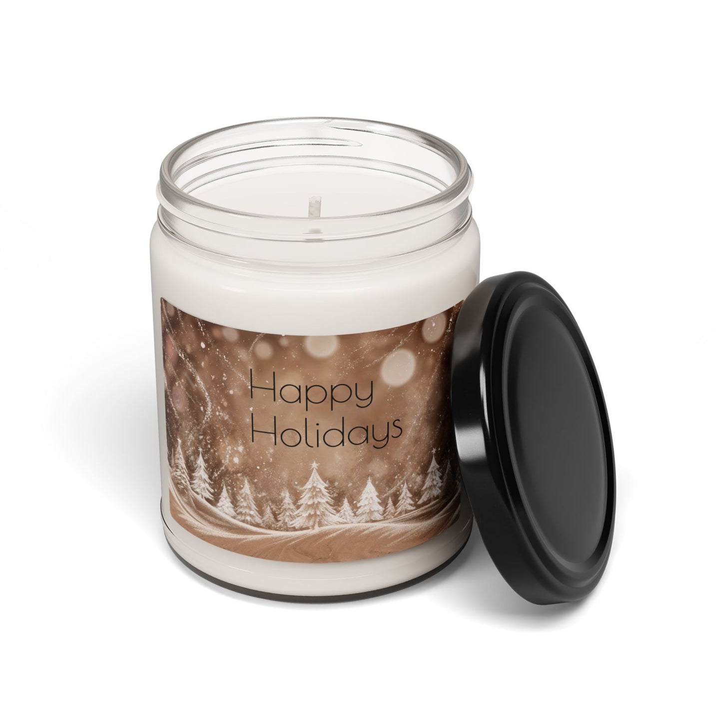 Holiday Soy Candle 9oz — "Happy Holidays" Winter Pine Scented Jar