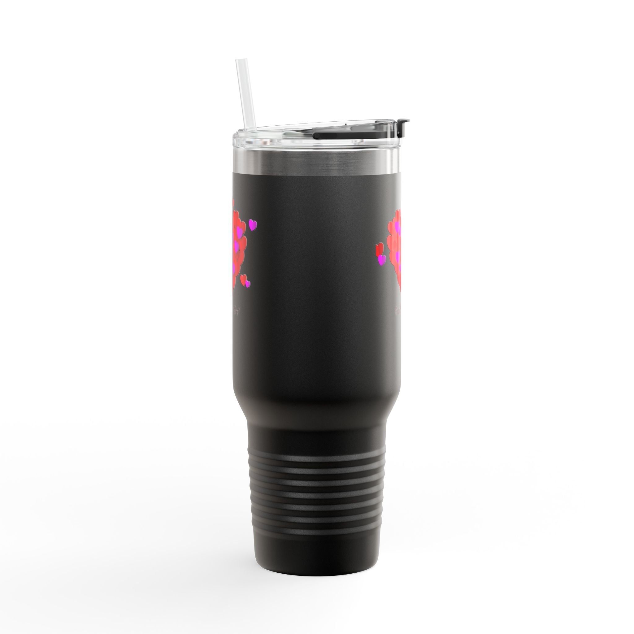 40oz Insulated Travel Mug — Red Heart Confetti Design (Valentine’s Day)