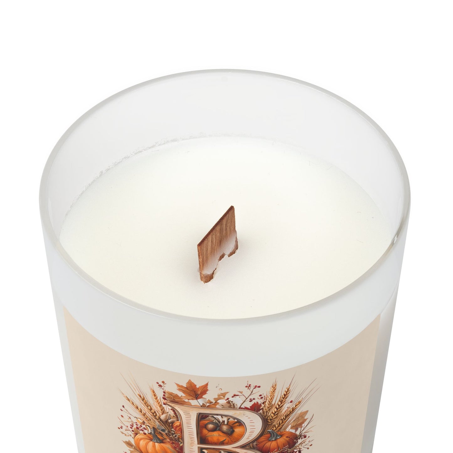 Autumn Monogram Candle — Frosted 11oz Pumpkin Initial "B"