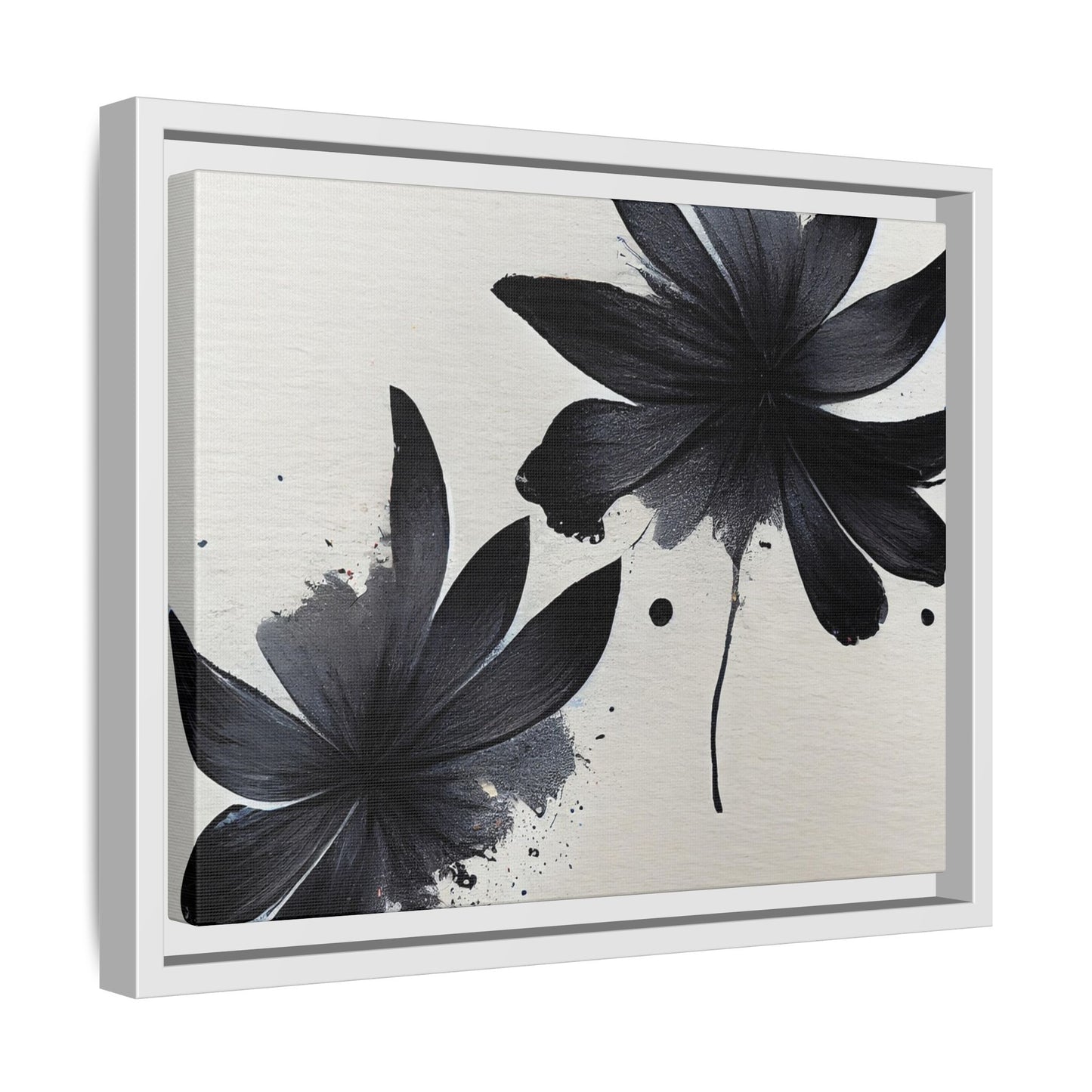 Framed Black Floral Matte Canvas Wall Art — Monochrome Botanical Print