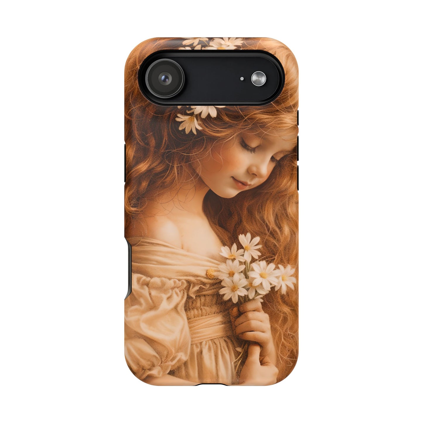 Vintage Floral Girl Magnetic Impact Phone Case — Protective iPhone Cover with Sepia Art