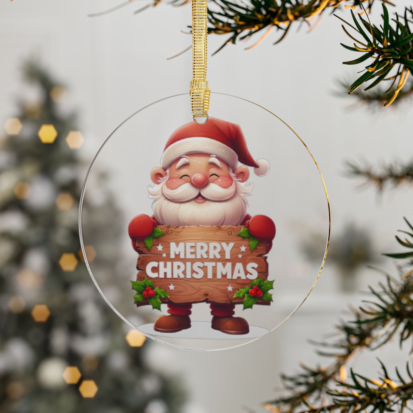 Santa Claus Merry Christmas Acrylic Ornament – Cute Holiday Tree Decoration