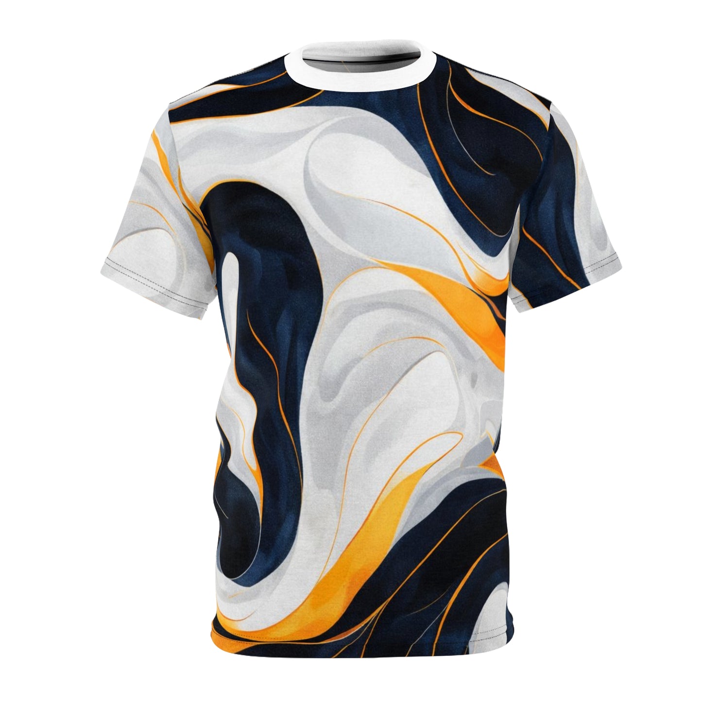 Abstract Marble Swirl Tee - Navy, White & Gold All-Over Print