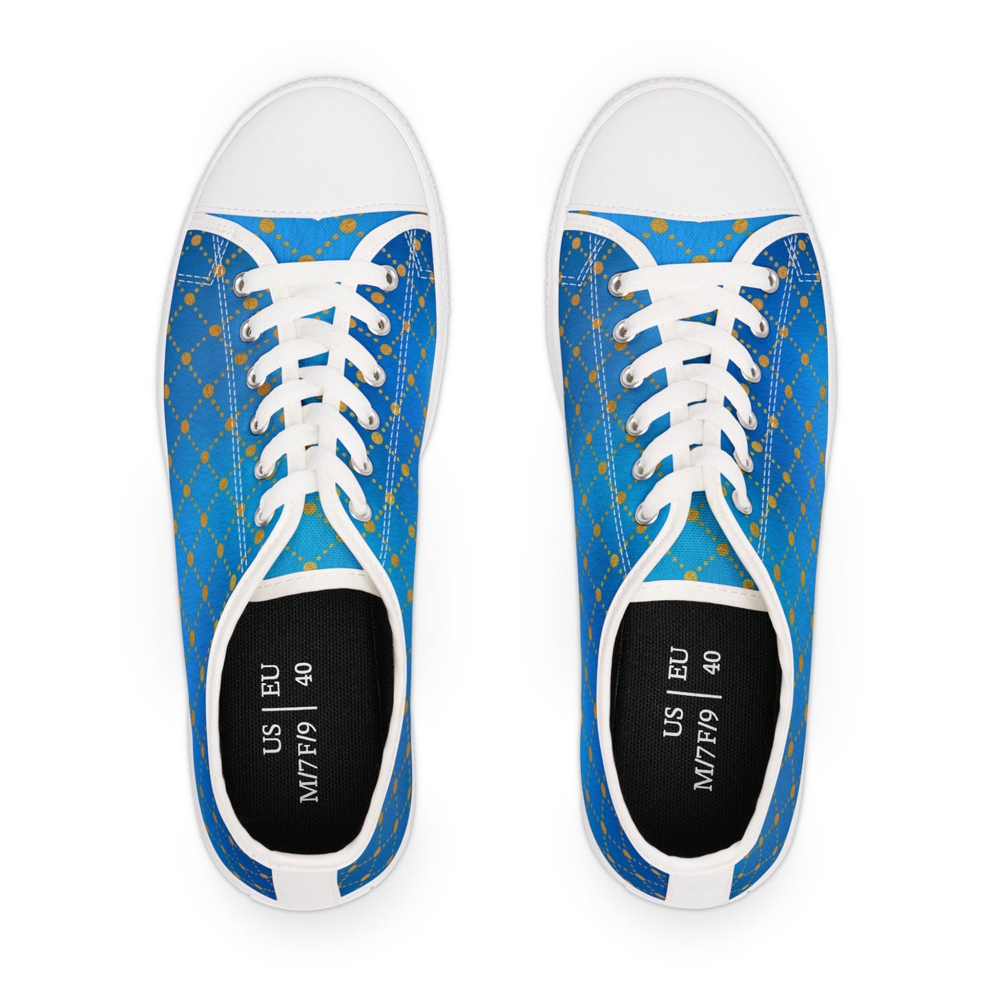Blue Gold Lattice Low Top Sneakers