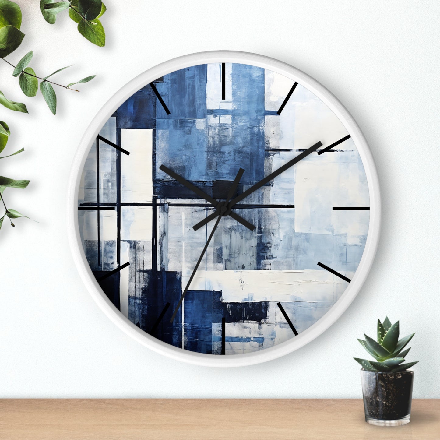 Abstract Blue Geometric Wall Clock — Modern Minimalist Home Decor