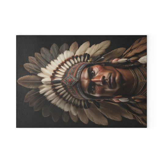 Handcrafted Glass Cutting Board with Native American Headdress Design, Chef Gift, Kitchen Decor, Unique Housewarming Gift, Functional Art
