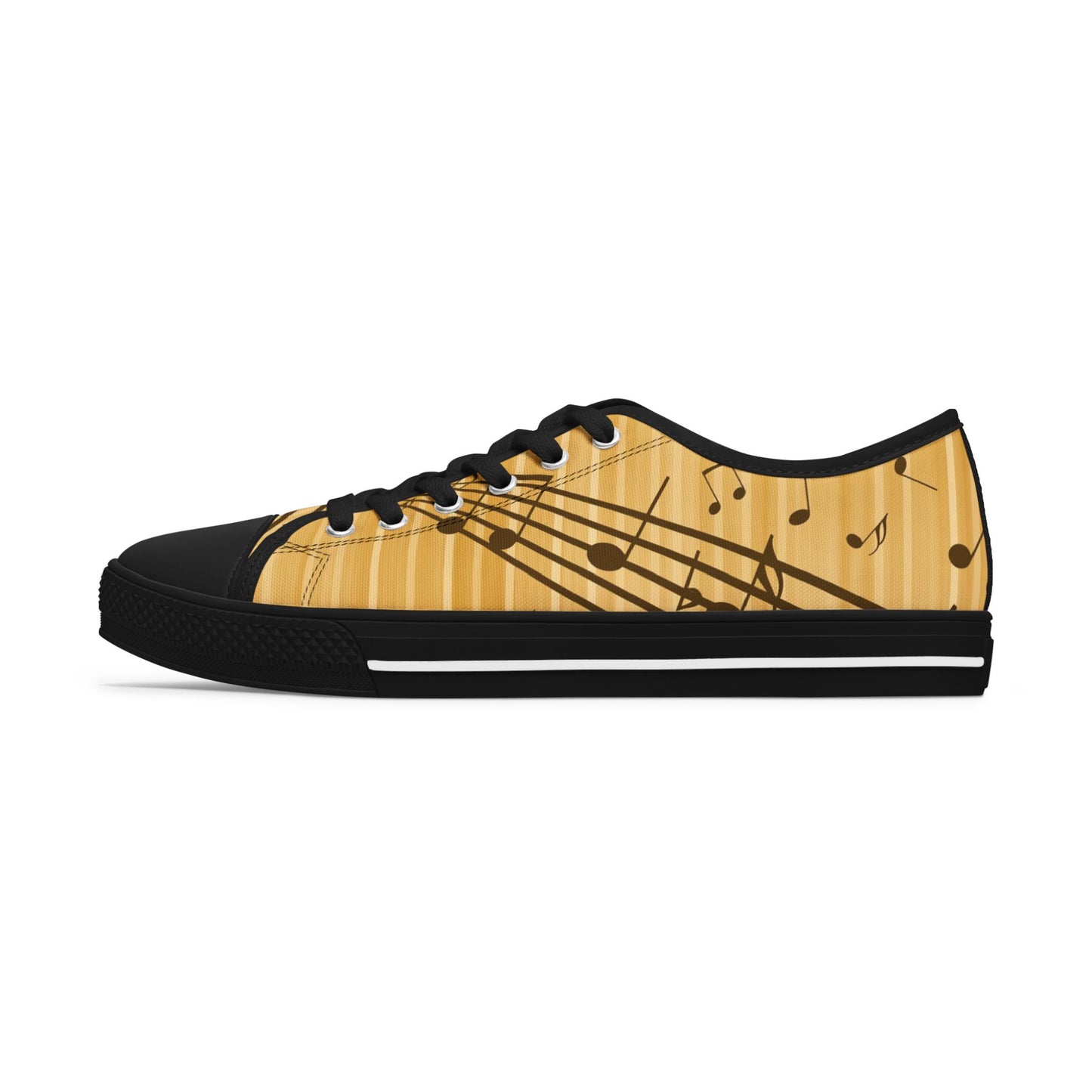 Music Notes Low Top Sneakers — Gold Staff & Notes Casual Canvas Shoes
