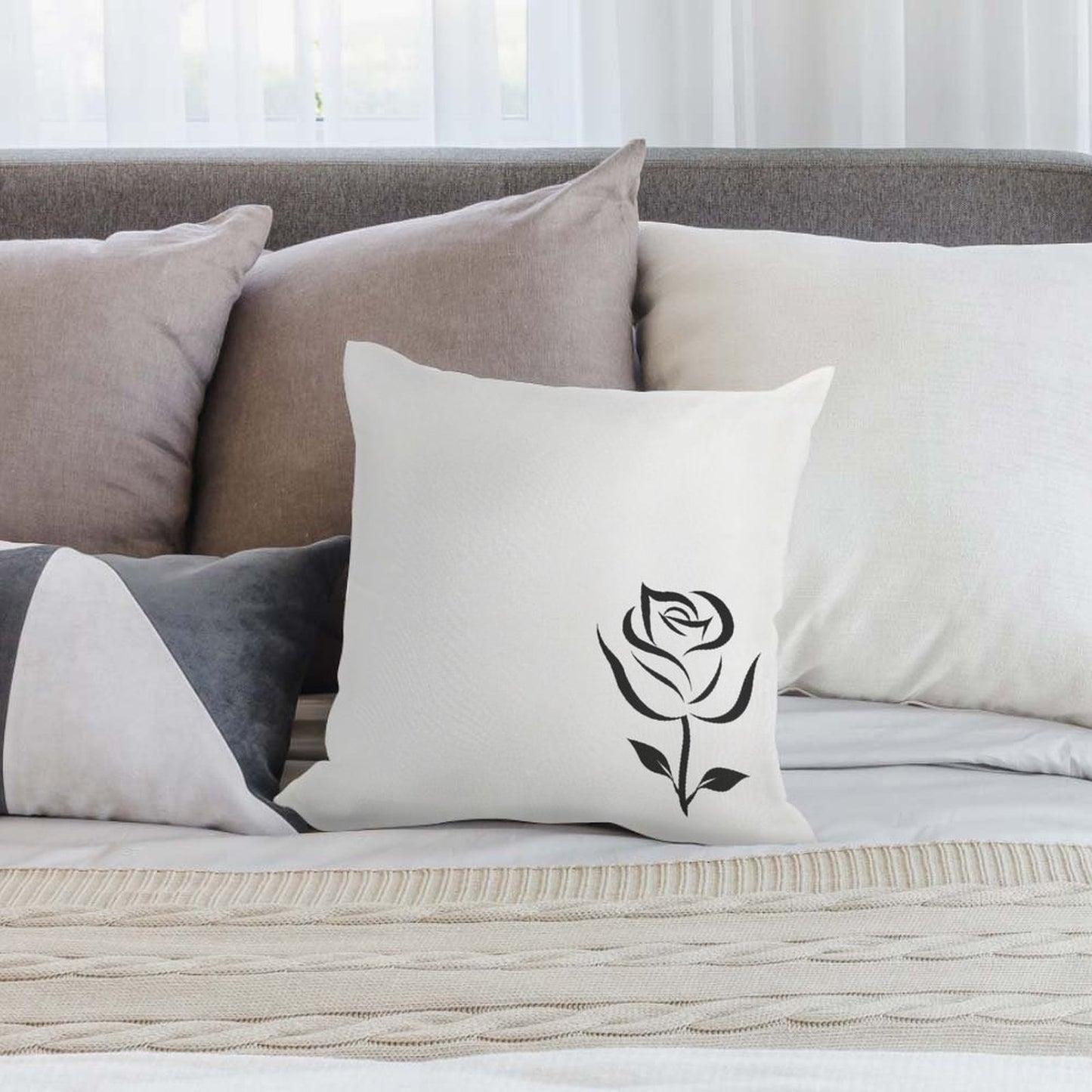 Square Plush Throw Pillow Cover (Pillow Excluded)  Black Rose