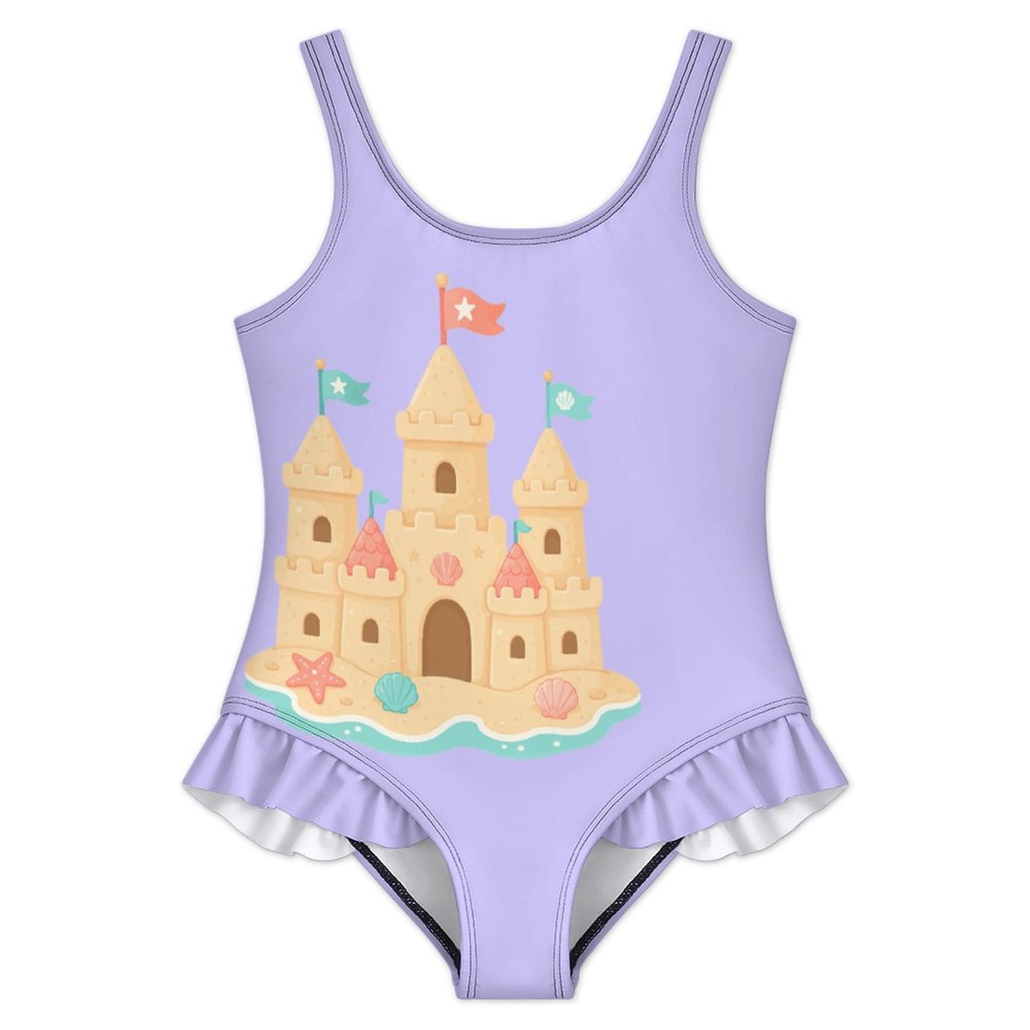 Girls Ruffle Trim One Piece Swimwear