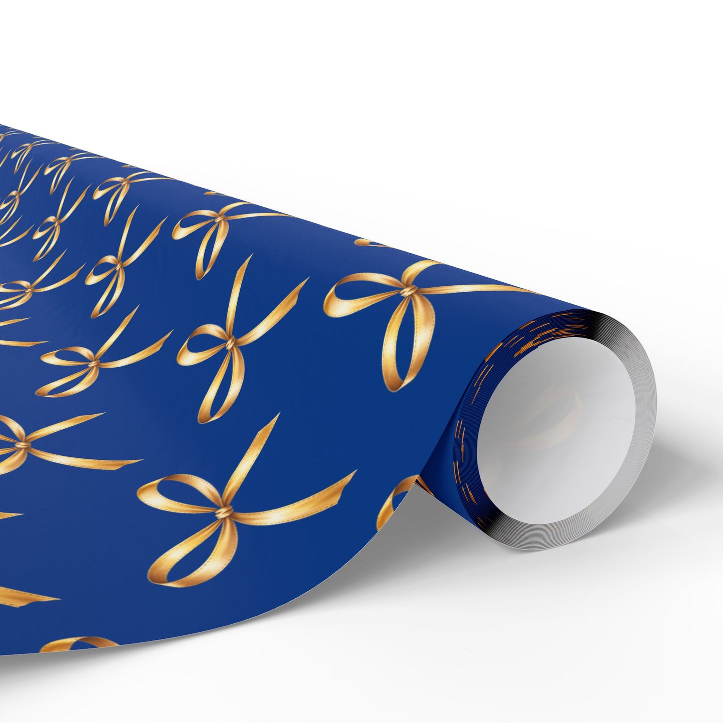 Wrapping Paper — Blue Gift Wrap with Gold Ribbon Pattern