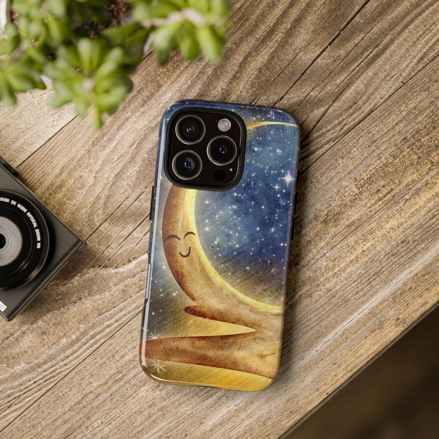Moonlit Smile Phone Case — Starry Night Crescent Moon iPhone Cover