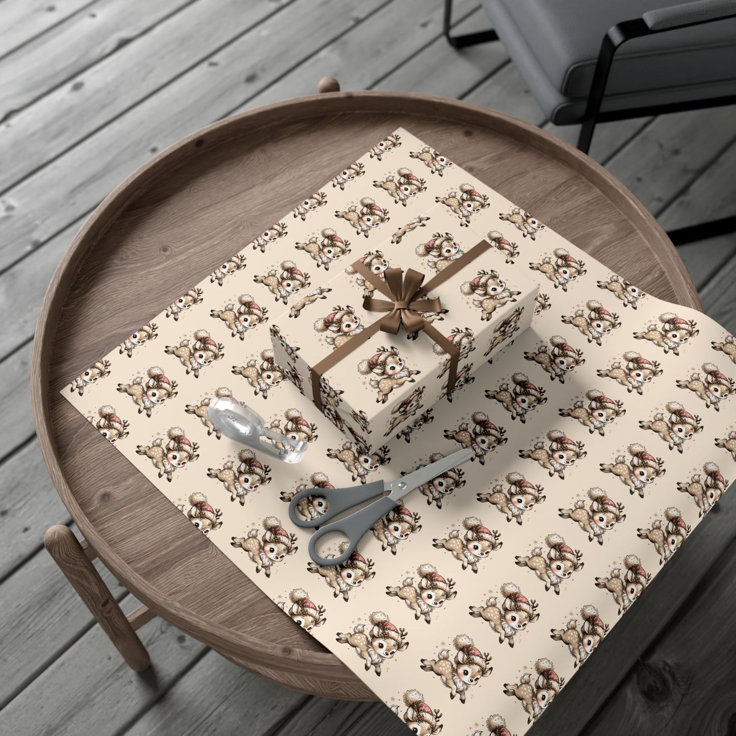 Gift Wrap Paper — Cute Retro Teddy Bear Pattern (Neutral Beige)