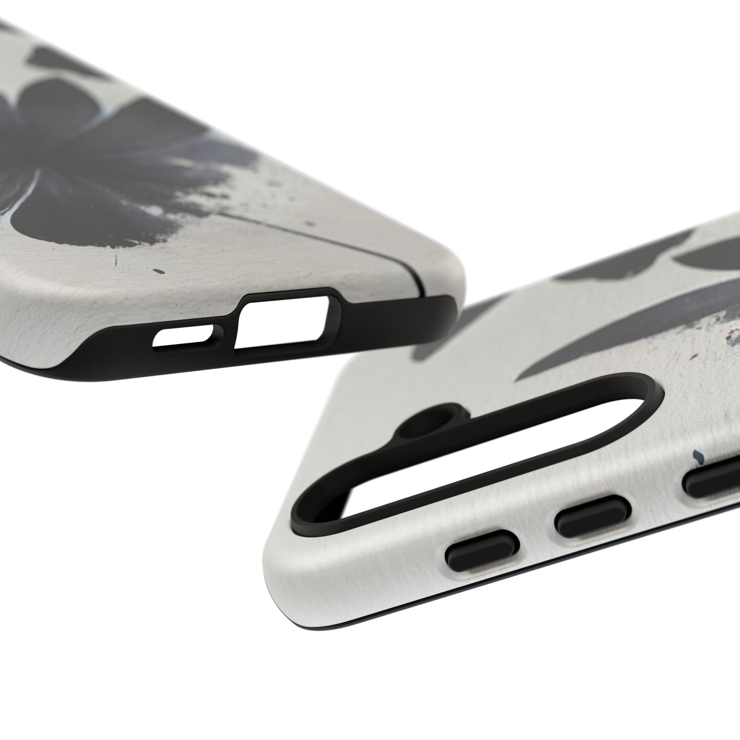 Monochrome Floral Tough Phone Case — Black Ink Flower Protective Cover