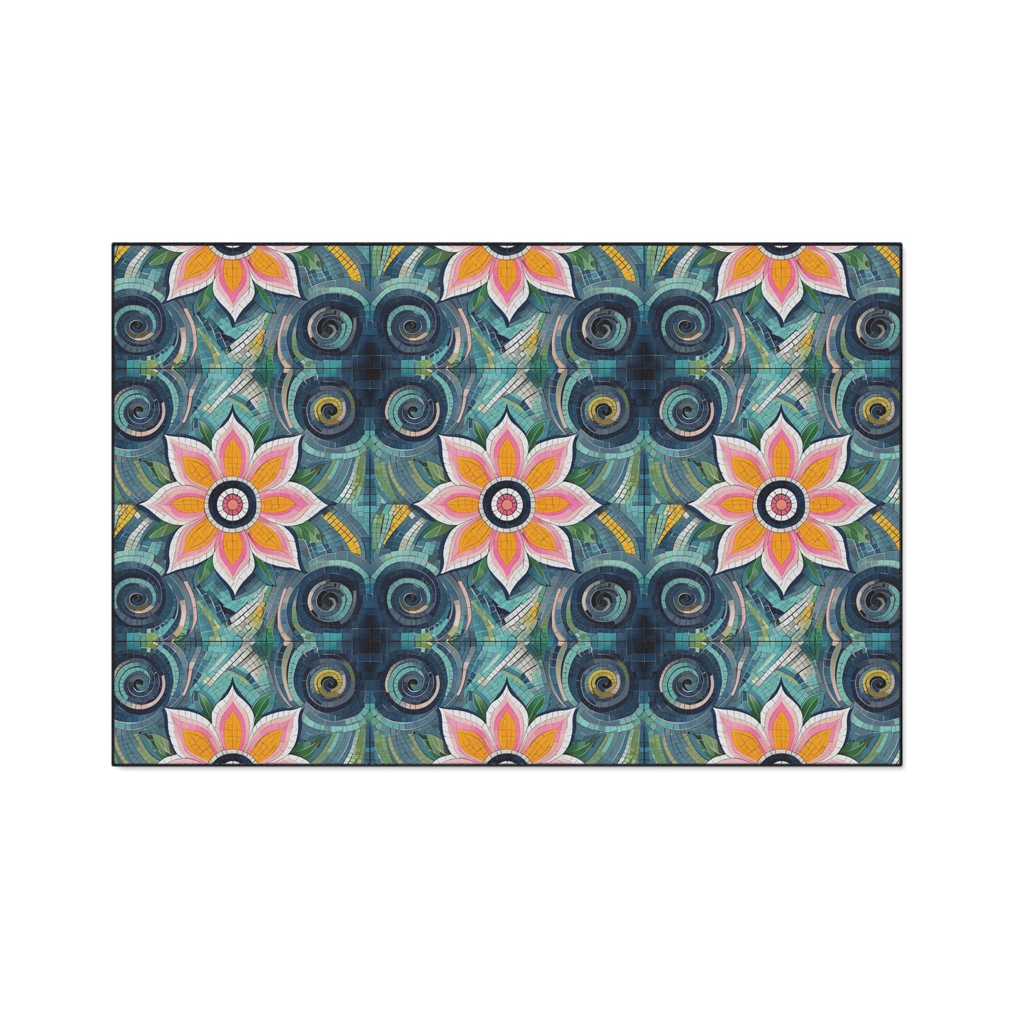 Floral Mosaic Heavy-Duty Floor Mat — Non-Slip Garden Pattern Rug