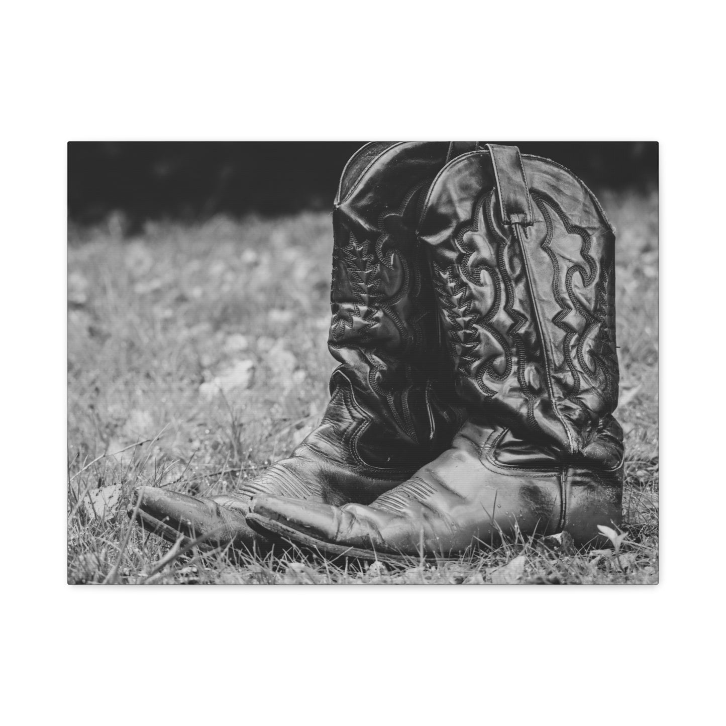 Western Cowboy Boots Matte Canvas Wall Art – Black & White Rustic Country Decor