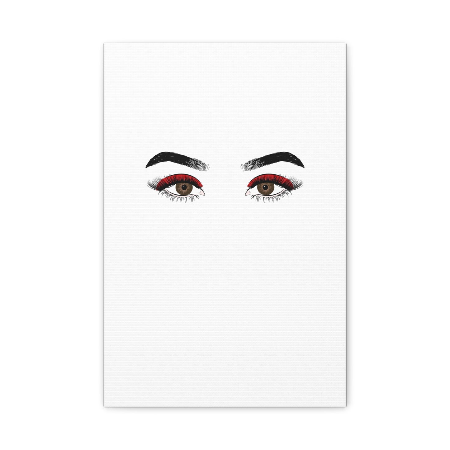 Glam Eyes Matte Canvas Wall Art — Brown Eyes with Red Lashes