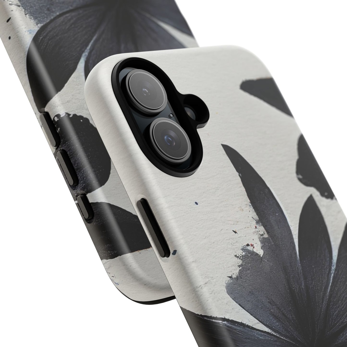 Monochrome Floral Tough Phone Case — Black Ink Flower Protective Cover