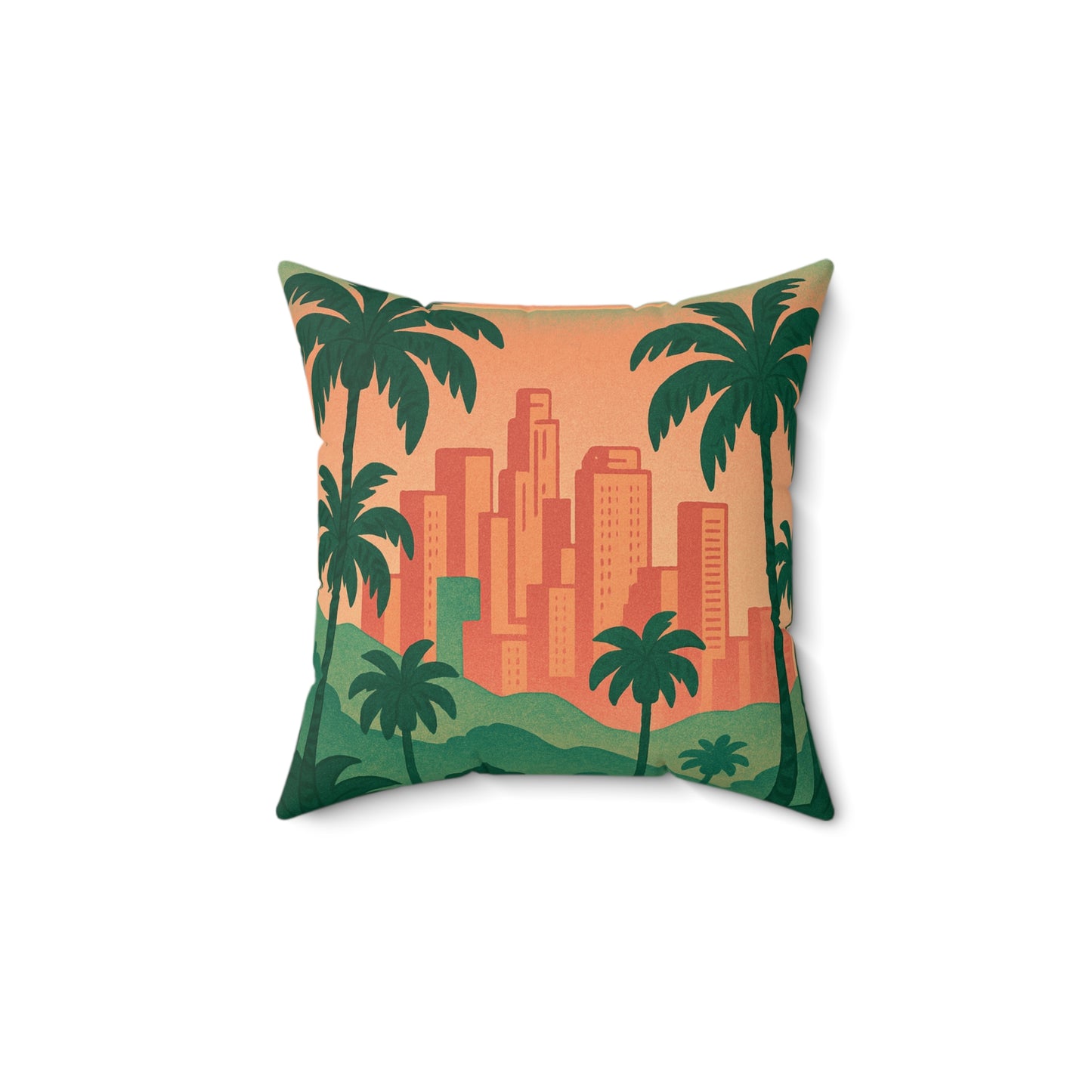 Retro Miami Skyline Pillow — Tropical Palm City Decorative Throw Pillow