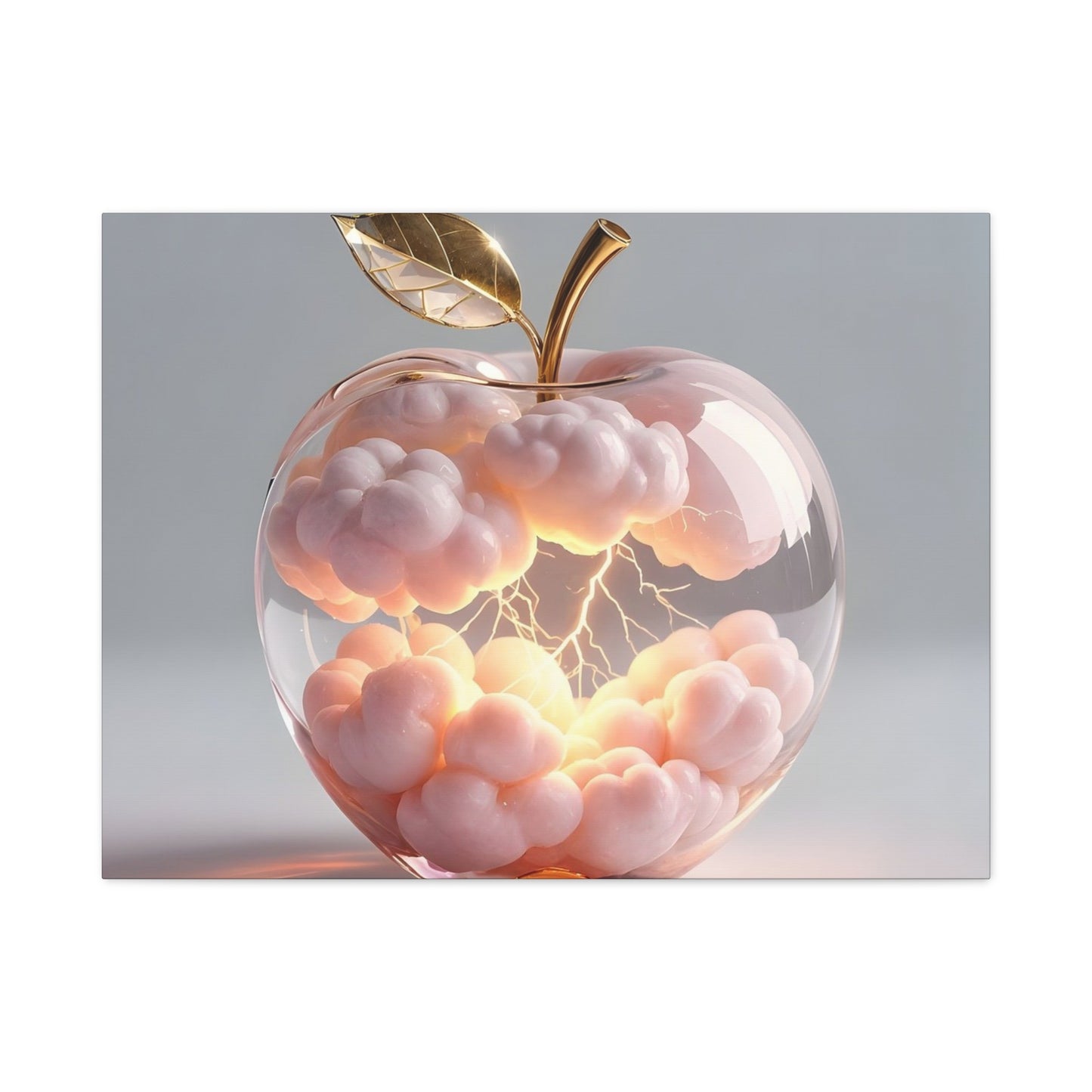 Surreal Glass Apple Canvas – Lightning & Pink Clouds Wall Art