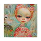 Whimsical Girl & Bird Matte Canvas Wall Art — Stretched Decorative Painting