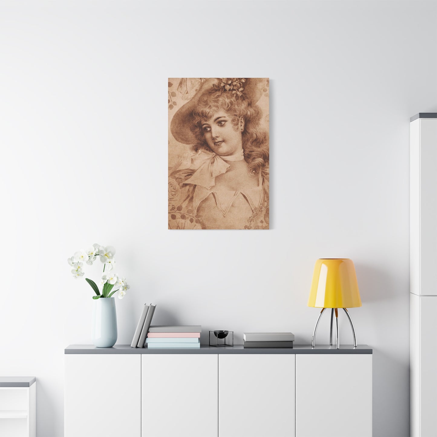Vintage Sepia Portrait Canvas — Romantic Victorian Lady Matte Wall Art