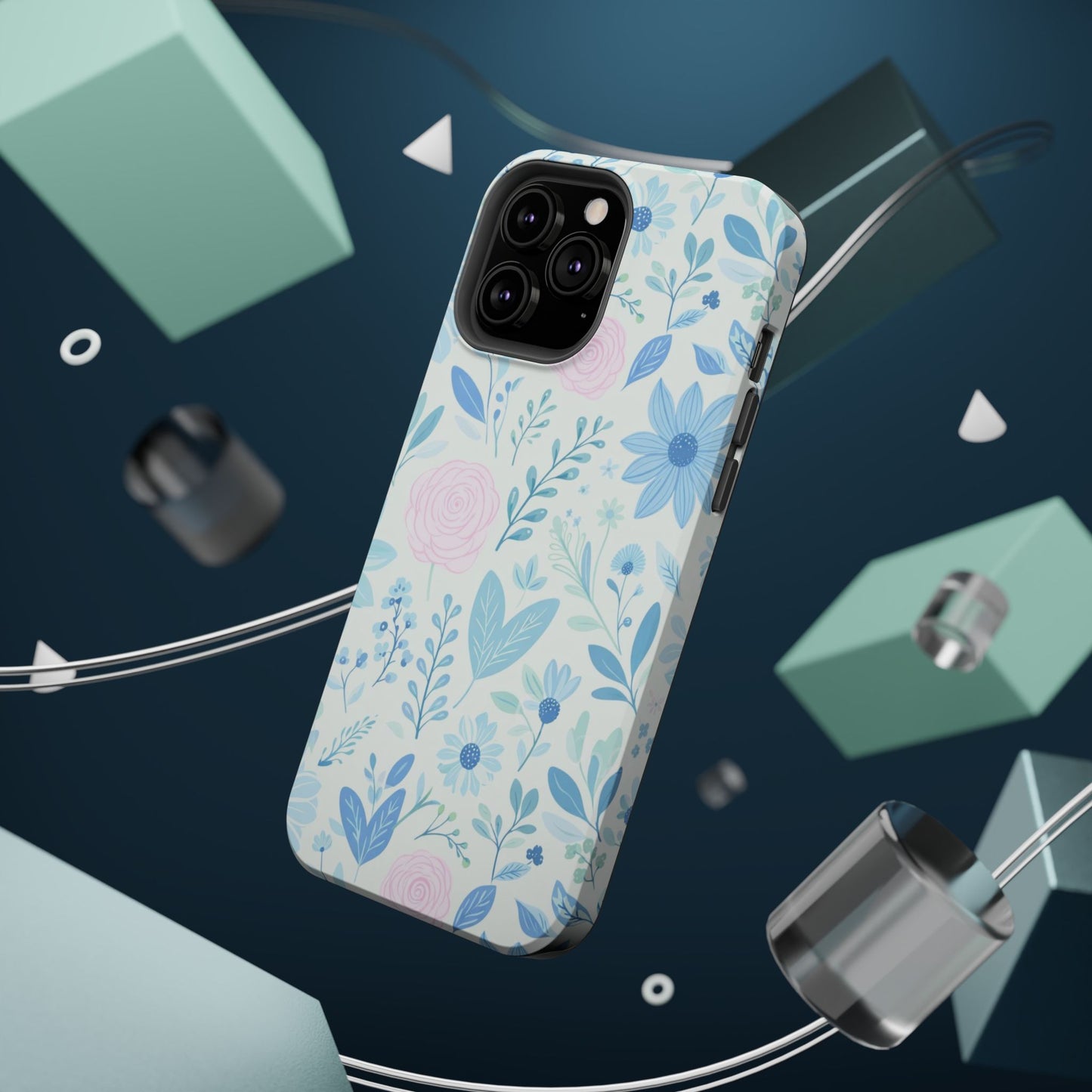 Floral Pastel Magnetic Impact Phone Case — Blue & Pink Botanical Design